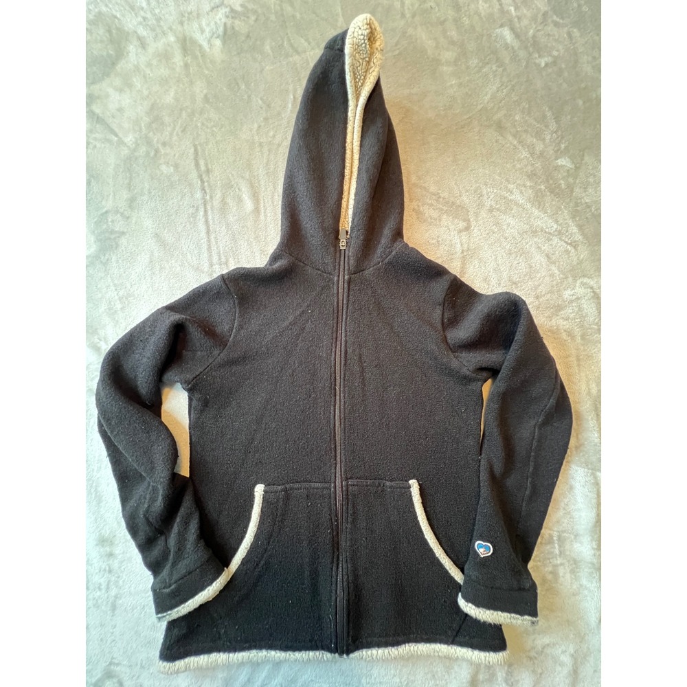 KUHL Alfpaca Fleece Hoodie Women Small Black Full Zip Sherpa Trim Thumbholes